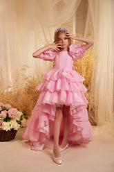 Elegant Pink Ruffled Hi-Low Dress | Pentelei Couture | Girls Pageant